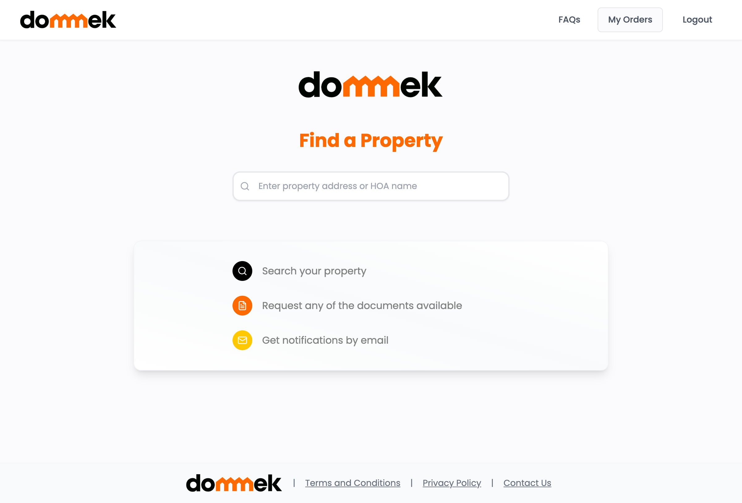 Dommek property search: finding an HOA or condo association by street address